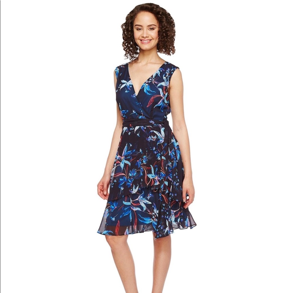NWT Tahari Nordstrom Arthur S Levine Blue Tie Dress Size 2